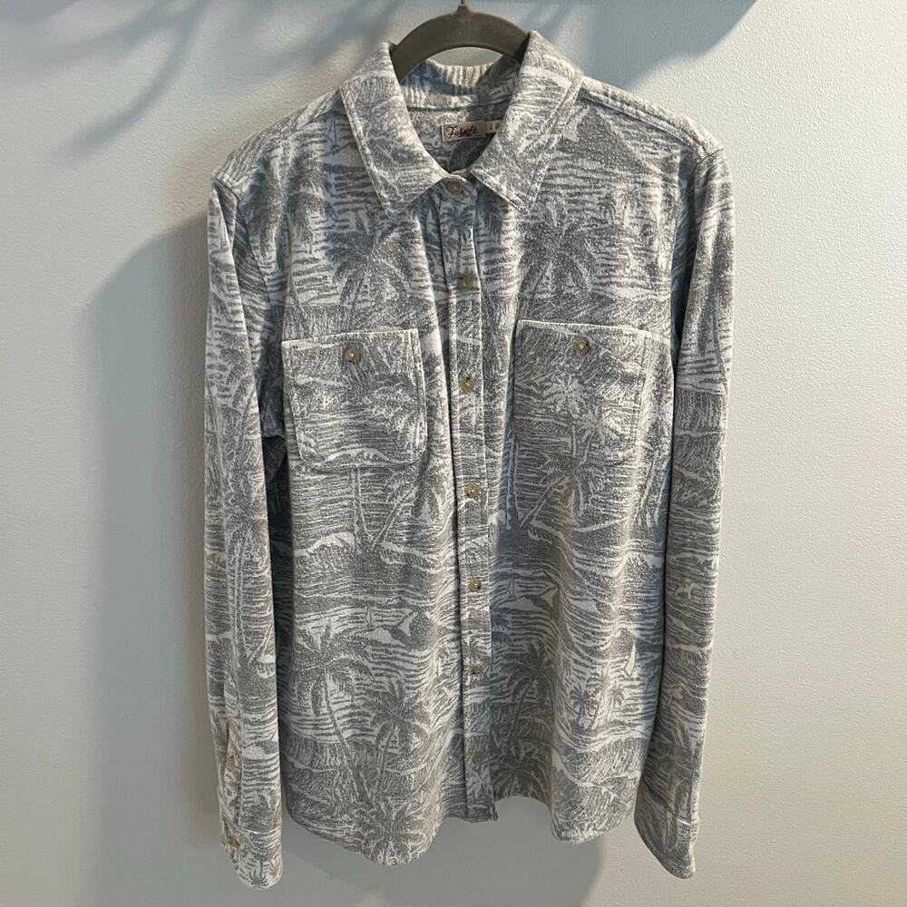 Faherty Gray Legend Aloha Print Button Front Shirt Size S